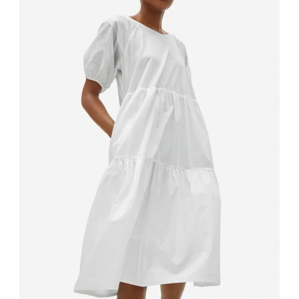 Everlane Tiered Dress cotton midi short sleeve womens White size 6 contemporary - Picture 1 of 8